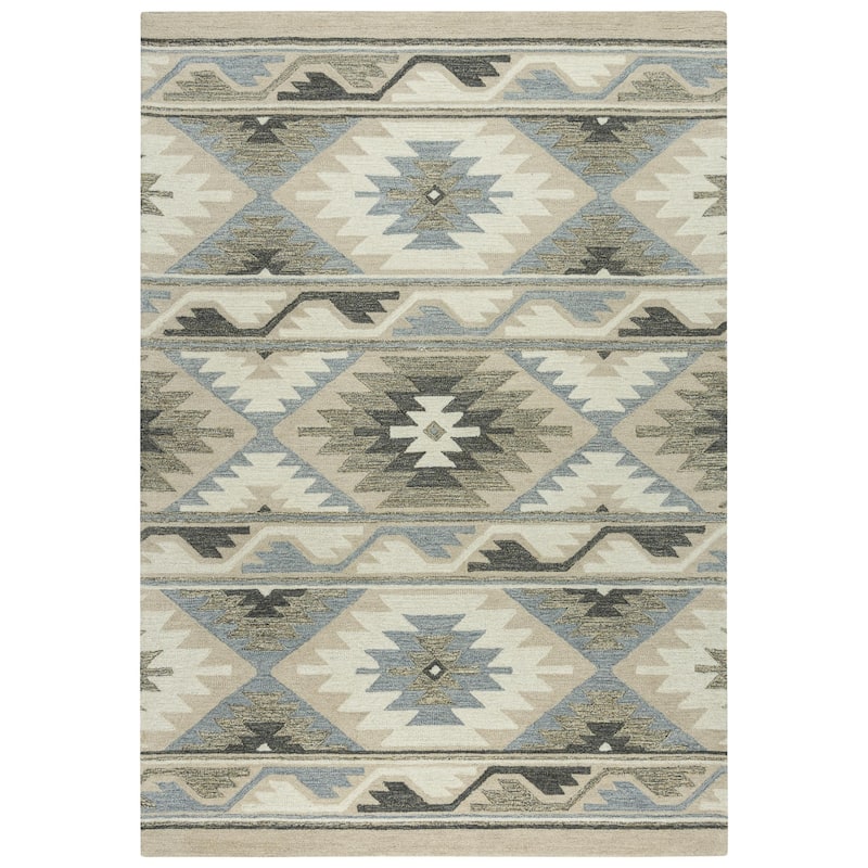 Alora Decor Sedona Southwest Geometric Hand-tufted Wool Rug - 7'9" x 9'9" - Light Blue