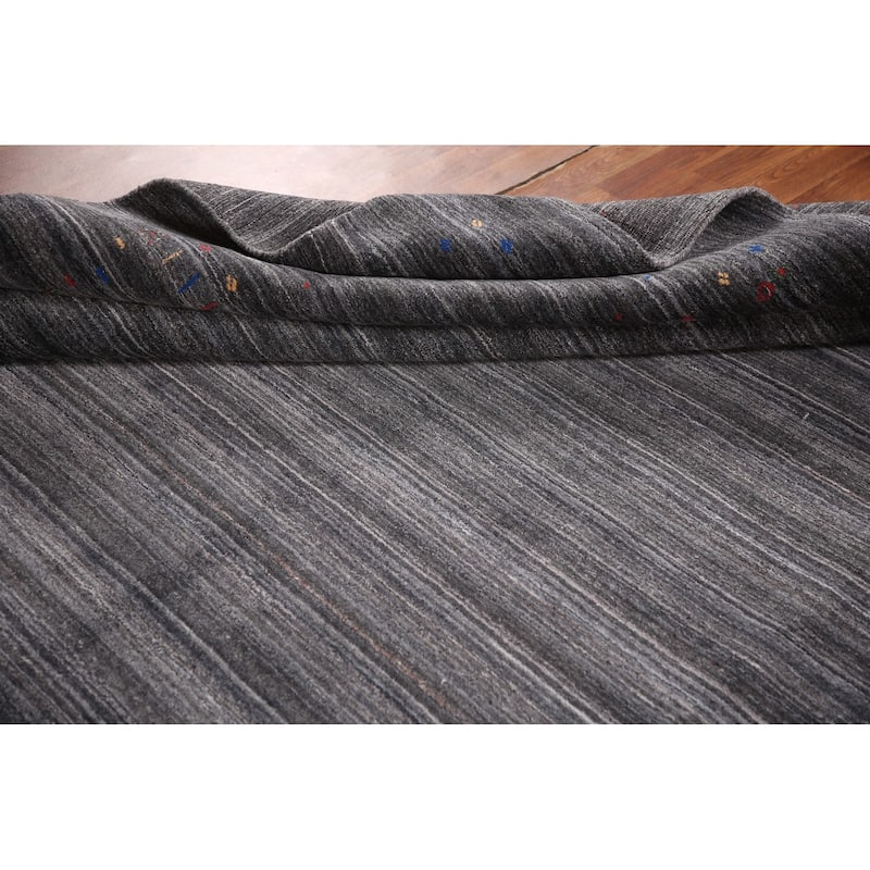 Striped Gabbeh Oriental Square Area Rug Hand-Knotted Wool Carpet - 8'1" x 7'10"