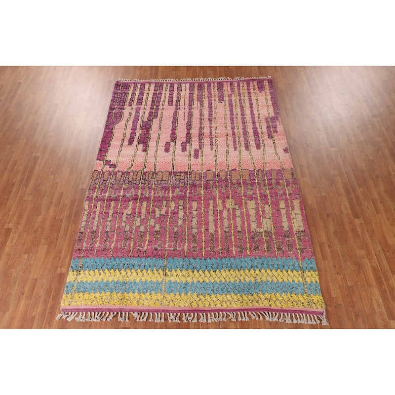 Plush Moroccan Style Rug Hand-Knotted Wool Carpet - 7'8" x 10'11"