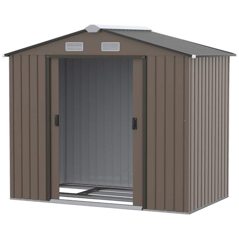Large Brown Galvanized Steel Garden Storage Shed with Polypropylene Panels Lockable Double Doors and Ventilation