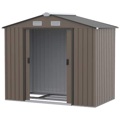 Large Brown Galvanized Steel Garden Storage Shed with Polypropylene Panels Lockable Double Doors and Ventilation