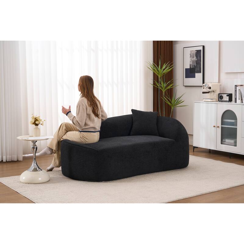 LY-048 Compression Curved Chaise Longue Chair Indoor, Modern Chenille Loveseat Couch