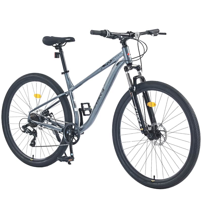 29 Inch Wheels All-Terrain Road Bicycle, 8 Speed Mountain Bike with Suspension Fork & Double Disc Brakes, Steel Frame for Teens - Grey