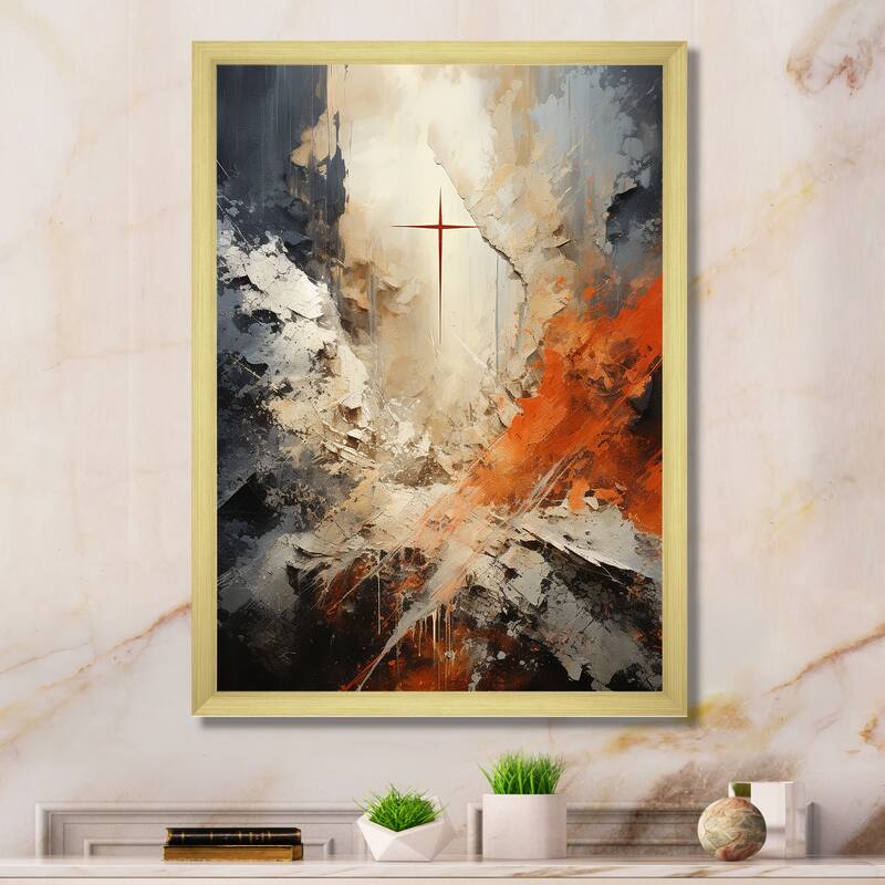 Designart "Minimalism Christianity Cross Dream" Christianity Framed Canvas Art Print - 16 in. wide x 32 in. high - Gold