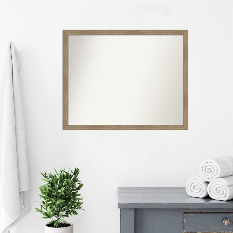 Woodgrain Stripe Non-Beveled Wood Framed Bathroom Vanity Wall Mirror