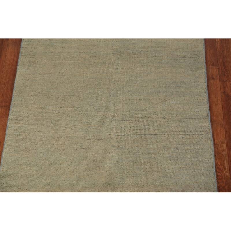 Solid Gabbeh Oriental Rug Handmade Solid Green Wool Carpet - 3'4" x 4'10"