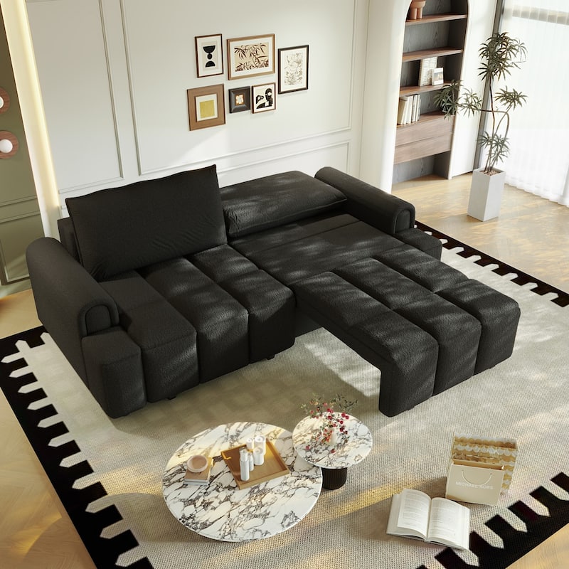 90.2" Convertible 4-Seater Teddy Fabric Sofa with Storage
