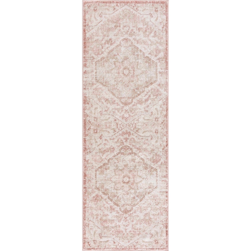 Hauteloom Leonora Hallway, Kitchen Runner Rug - Pale Pink, Plum, Peach - 2'7" x 10'