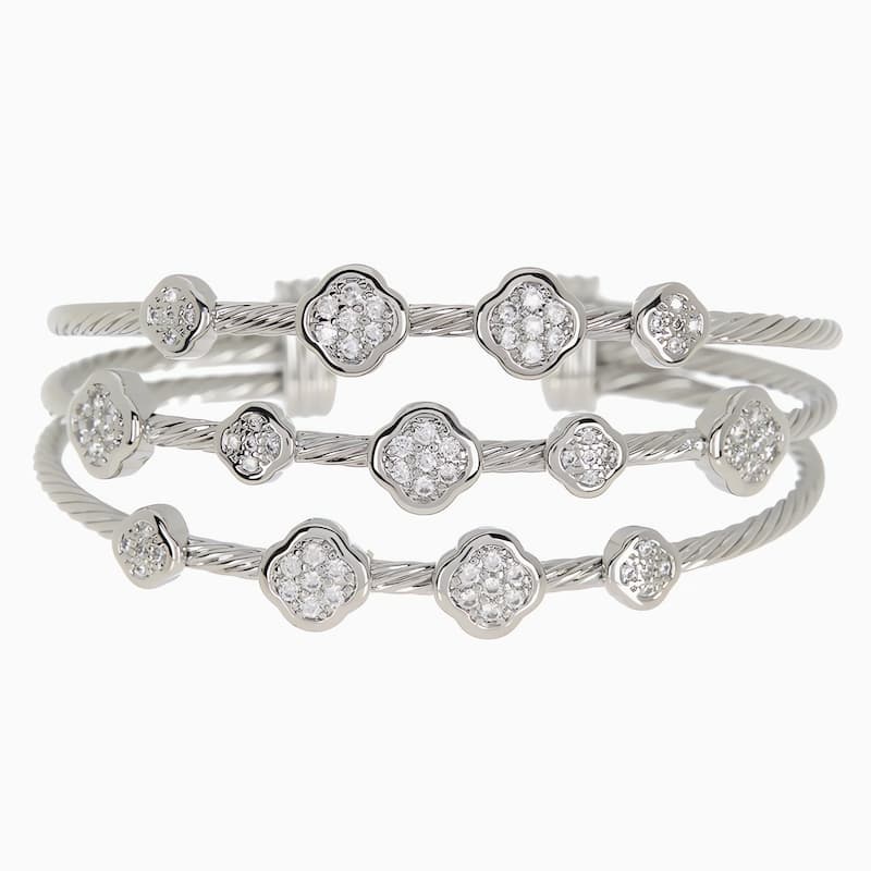 Juvell Gold Plated Cubic Zirconia Twisted Cable Cuff Bracelet