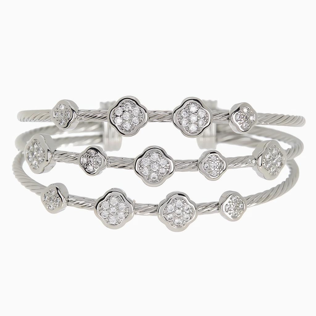 Juvell Gold Plated Cubic Zirconia Twisted Cable Cuff Bracelet