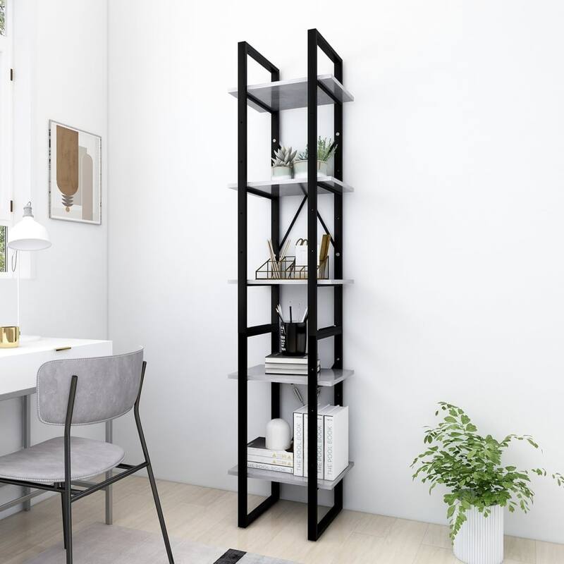 vidaXL 5-Tier Book Cabinet Concrete Gray 15.7"x11.8"x68.9" Engineered Wood - 15.7" x 11.8" x 69.9"