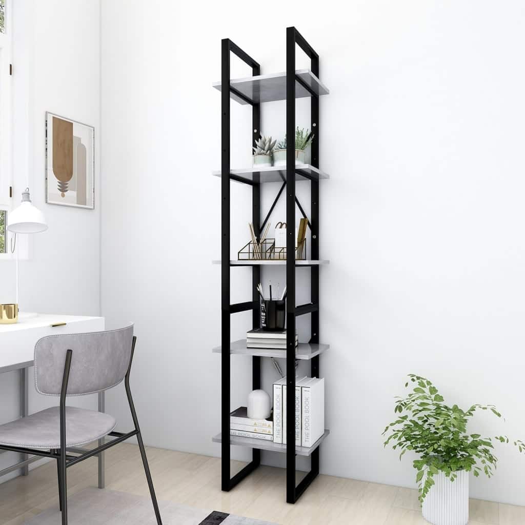 vidaXL 5-Tier Book Cabinet Concrete Gray 15.7"x11.8"x68.9" Engineered Wood - 15.7" x 11.8" x 69.9"
