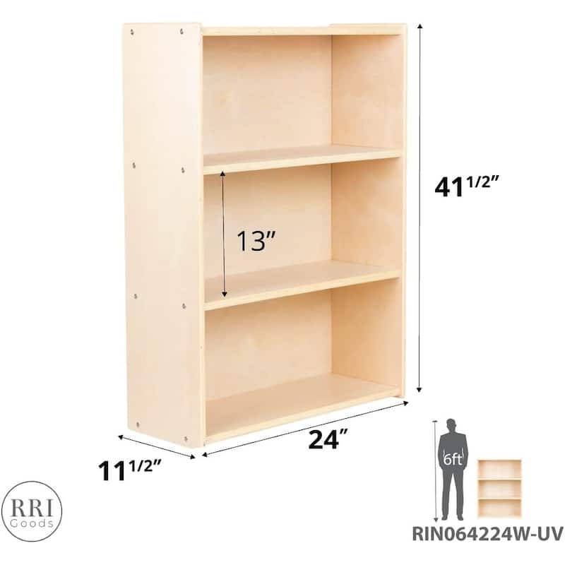 RRI Goods Montessori 42"H Bookshelf with 3 Shelves, Birch Wood Bookacse for Organizing Toys and Craft Kids