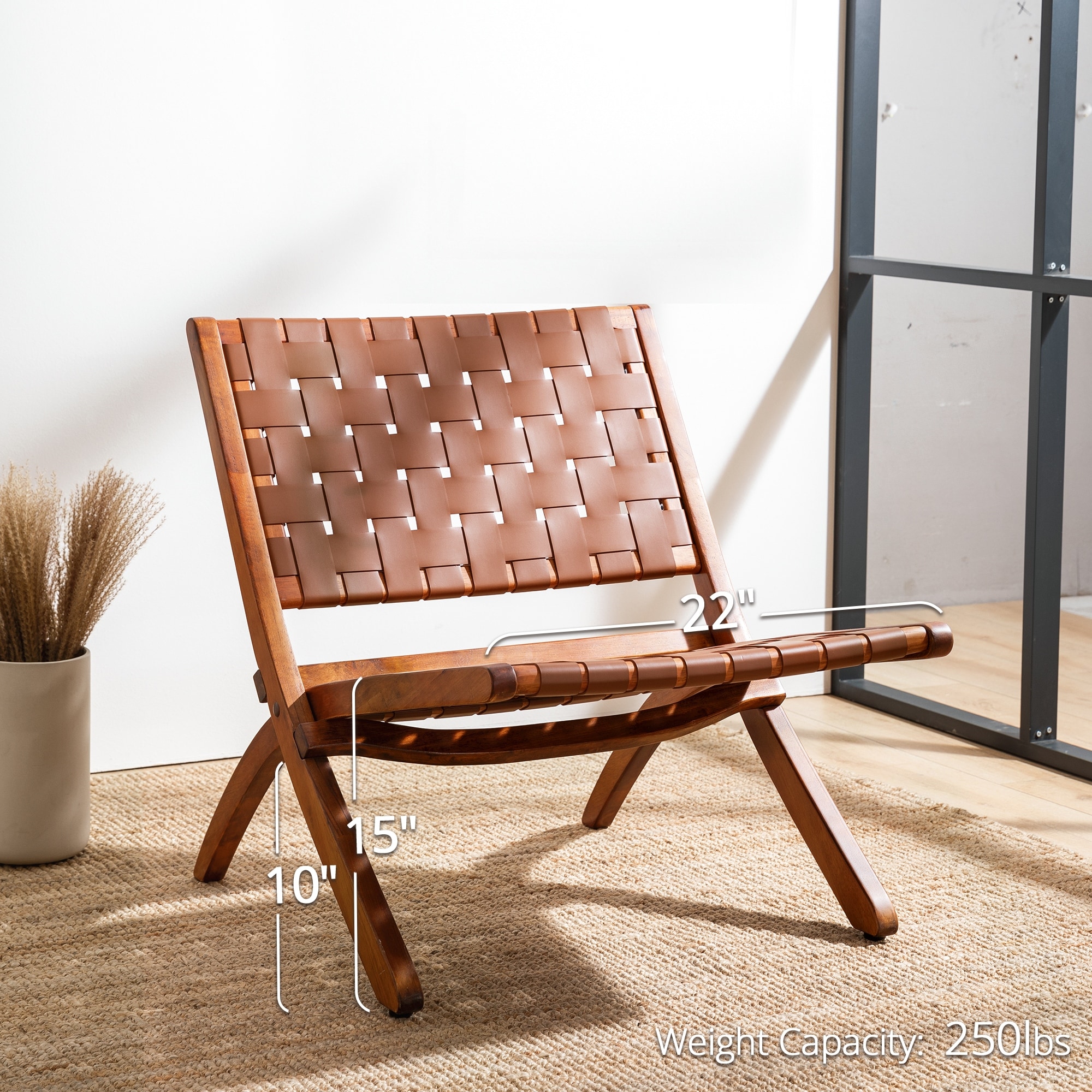アンティーク雑貨 long chair B LUE BONA Mid-century Wood Woven Accent Chair Cognac Leather