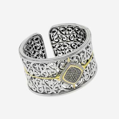 Charles Krypell Sterling Silver and Gold,White and Brown Diamond Cuff Bracelet - 6.25