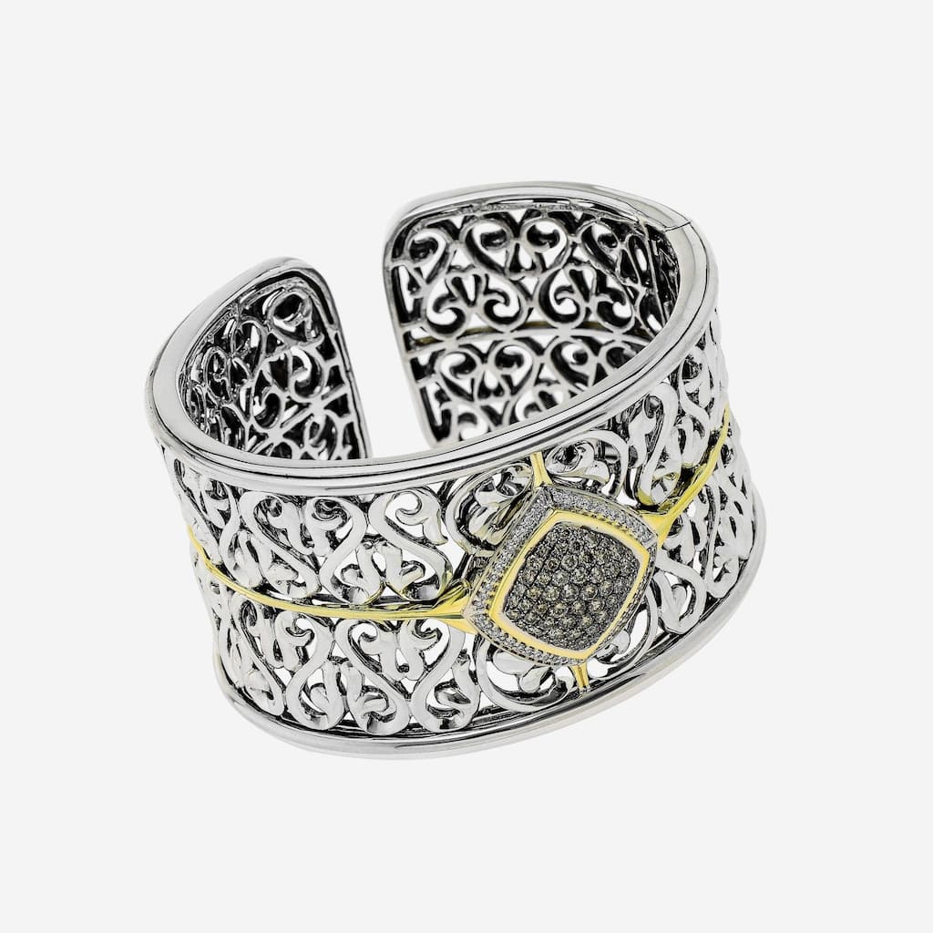 Charles Krypell Sterling Silver and Gold,White and Brown Diamond Cuff Bracelet - 6.25