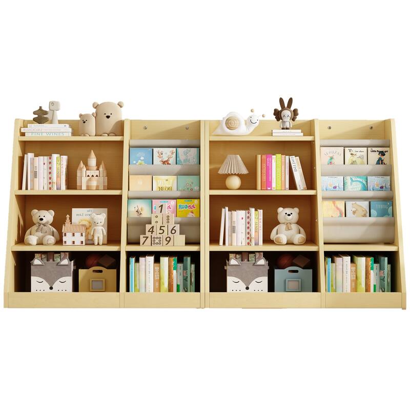 Wooden Toy Storage 4 Tier Childrens Small Bookcase and Bookshelf, for Room Playroom Nursery,Toddlers,Kids