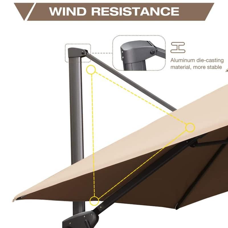 PURPLE LEAF 12ft Square Cantilever Umbrellas with Tilt-and-Crank with Base