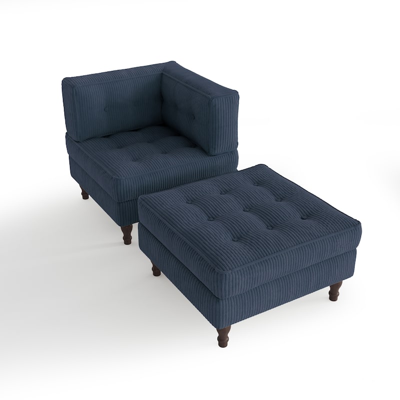 Corduroy L-shape Modular Corner Sectional Sofa with Reversible Storage Ottoman