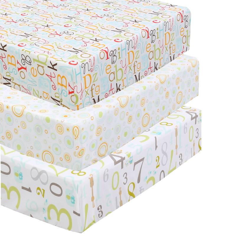 Polka Dot Animal Bear Friends ABC&123 Unisex Multi-color Cotton Toddler/Baby Crib Child Fitted Sheet Set (Pack of 3) - N/A - ABC & 123