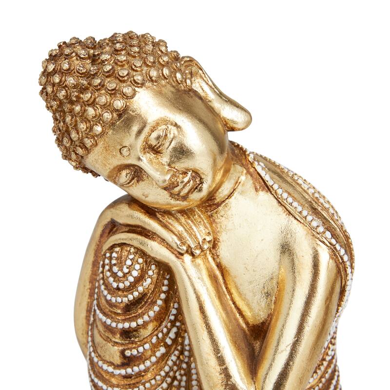 Gold Polystone Traditional Buddha Sculpture with Engraved Carvings and Relief Detailing (Set of 2) - 5 x 4 x 7