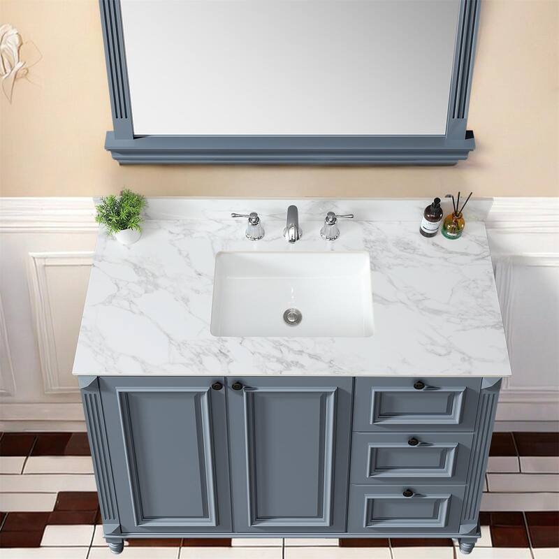 Durable Vanity Top with Pre-Drilled Faucet Holes, White Ceramic Sink, and Elegant Design - 49.02in L