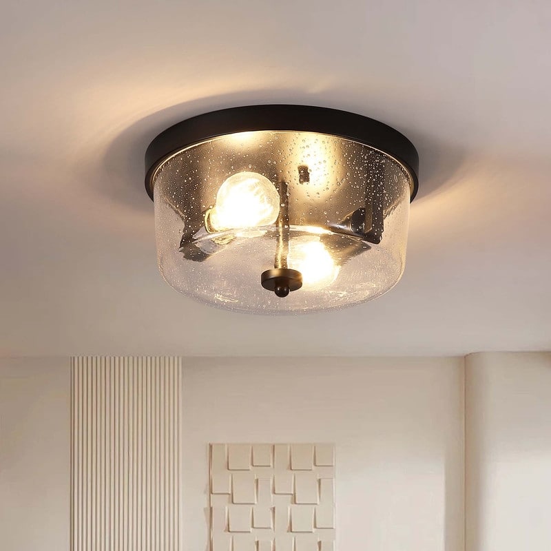 2-Light Black Farmhouse Flush Mount Ceiling Light-2 Pack - Glass-1pack