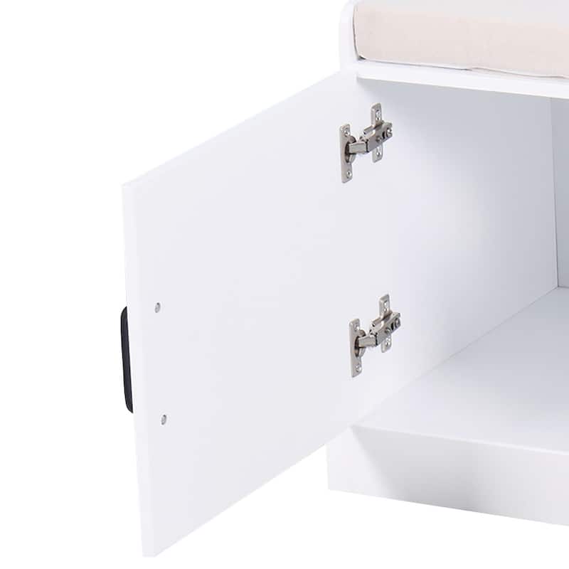 Minimalist Wooden Storage Bench with Seat Cushion, White