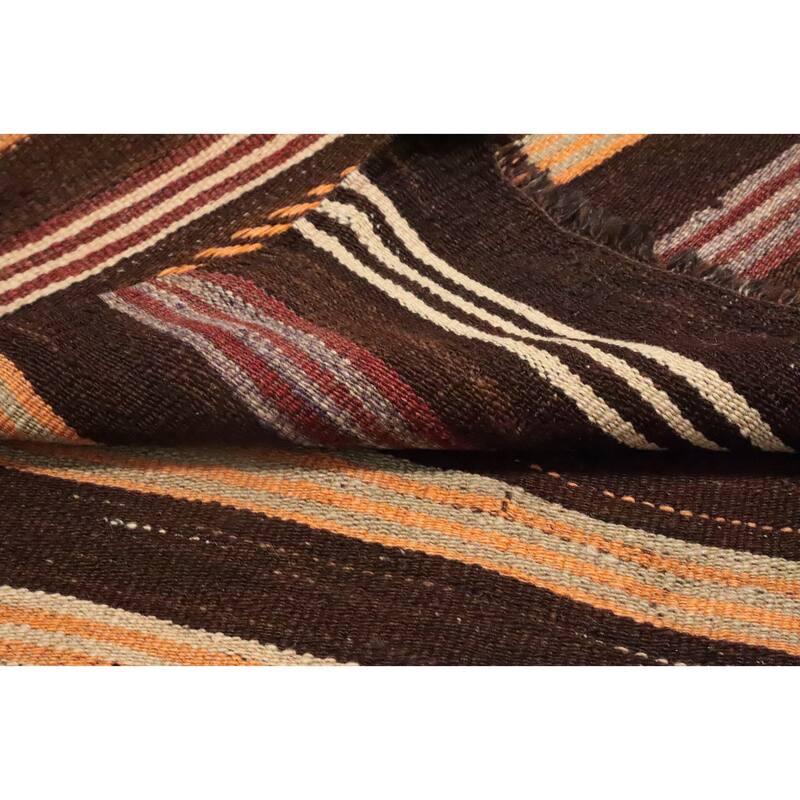 Hand Woven Oriental 100% Wool Carpet Southwestern Tribal Brown Kilim Area Rug - 7' 11'' X 4' 9''