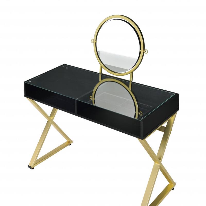 HomeRoots 42" Black and Gold Mirrored Dresser