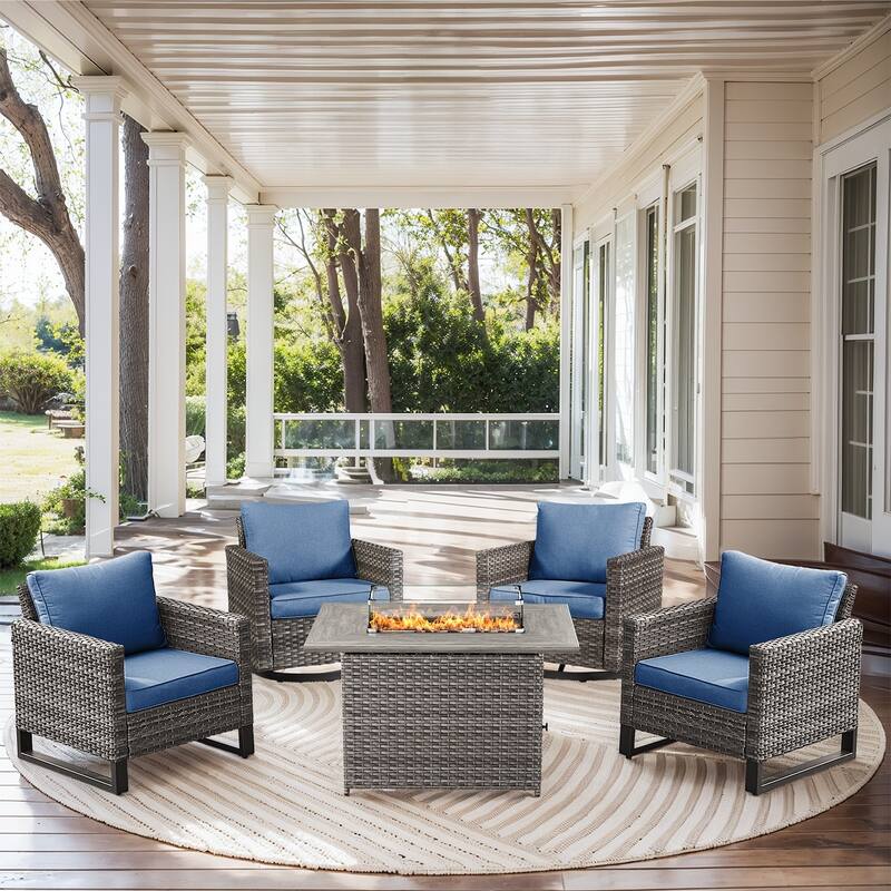 2 Swivel Chair 2 Club Chair with Fire Table Grey-Blue - Grey - Grey - Blue