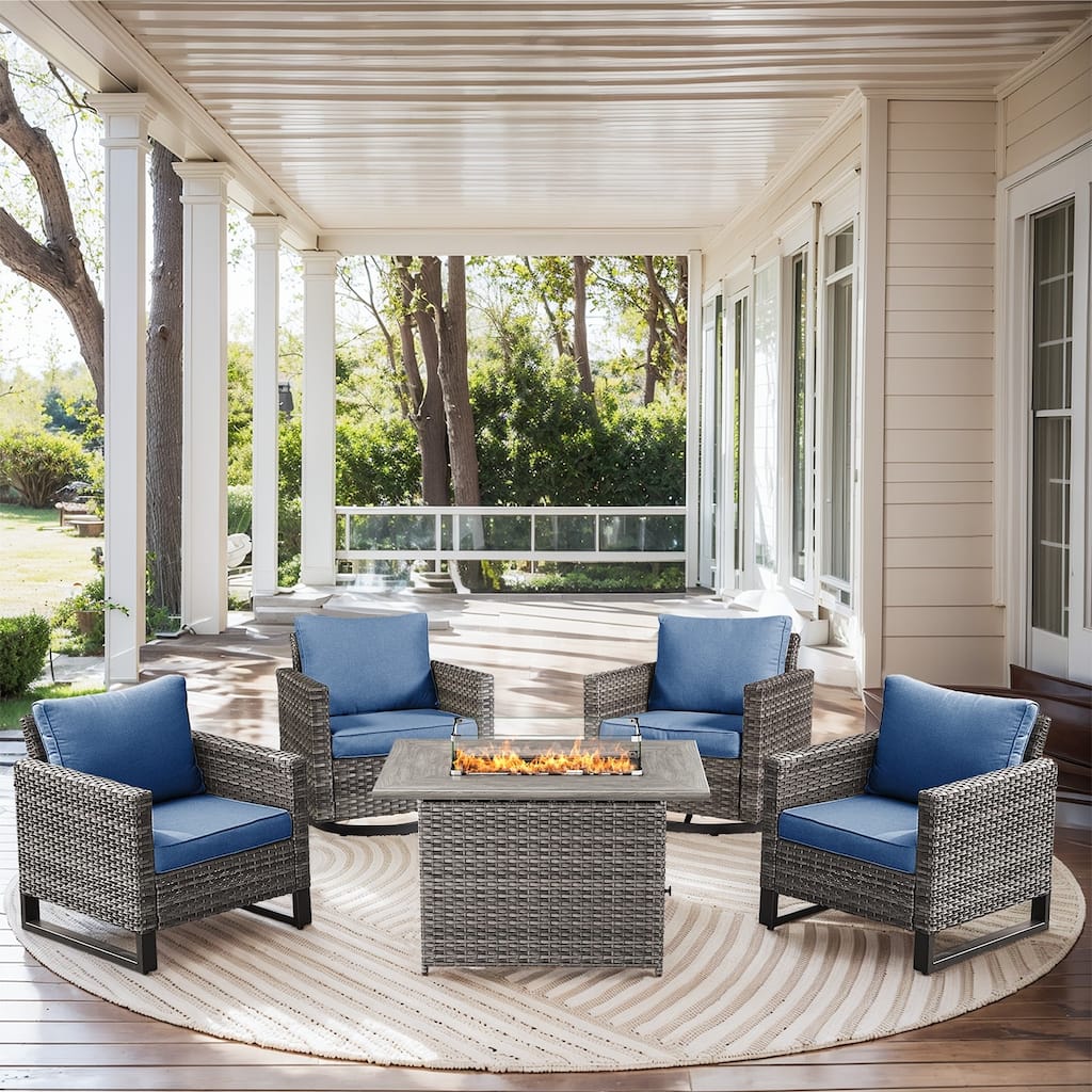 2 Swivel Chair 2 Club Chair with Fire Table Grey-Blue - Grey