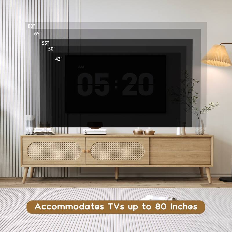 TV Stand for TVs up to 80" , Modern Media Console, Entertainment Center with Wood Legs, TV Cabinet for Living Room