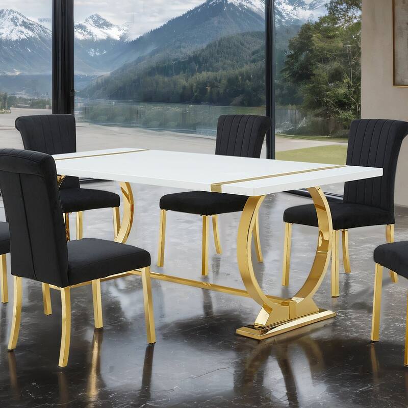 Royal Gold Black Finish O Shaped Base 7pc Dining Set Table and Side Chairs