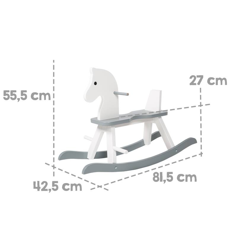 Roba Wooden Rocking Horse, White & Gray Solid Wood Lacquered, For 12+ Months