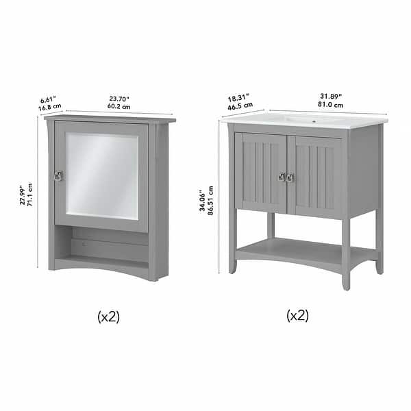 dimension image slide 1 of 2, Salinas 64W Double Vanity Set with Medicine Cabinets by Bush Furniture