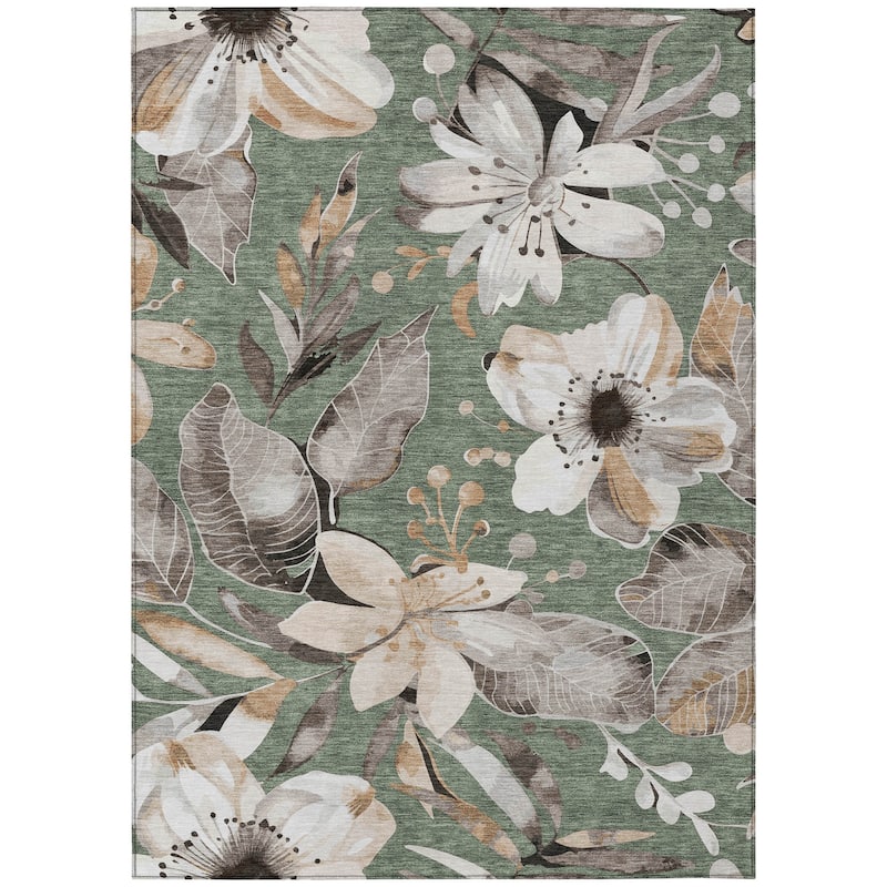 Machine Washable Indoor/ Outdoor Floral Chantille Rug