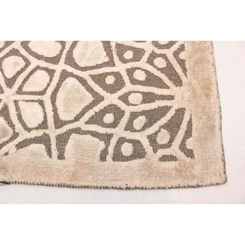 ECARPETGALLERY Hand Loomed Elysian Beige, Dark Brown Viscose, Wool Rug - 4'10 x 7'0