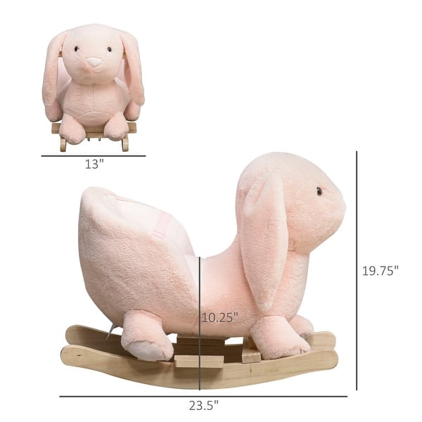 dimension image slide 1 of 2, Plush Bunny Rabbit Rocking Horse with Sounds, Safety Seatbelt, and High Back - Baby Rocker for Toddlers 18-36 Months