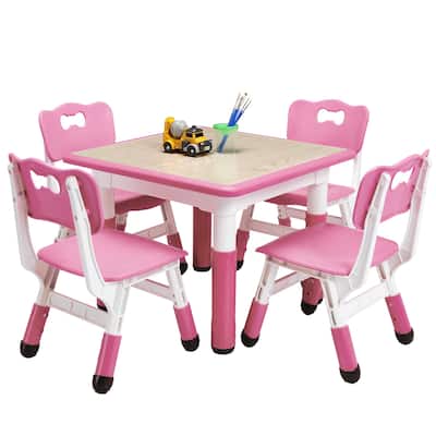 Kids Table and 4Chairs Set-Height Adjustable Desk