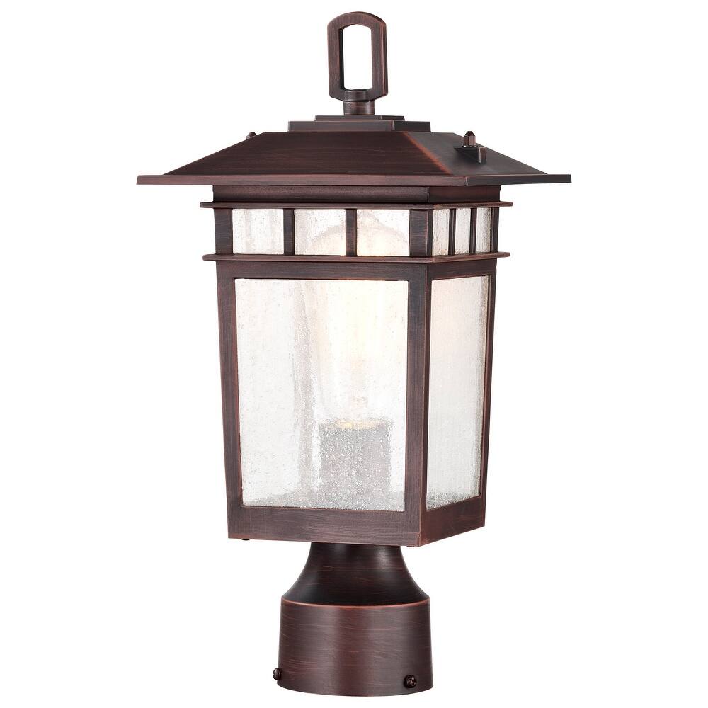Cove Neck Outdoor Medium Post Light Pole Lantern 1 Light Rustic Bronze Clear Seeded Glass - Rustic Bronze