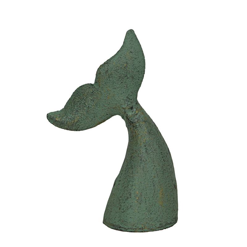 Zeckos Verdigris Green Cast Iron Whale Tail Bookends (Set Of 2) - 6.5 X 4 X 1.5 inches
