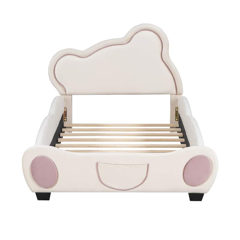 Charming Bear-Shaped Twin Platform Bed with Soft Velvet Upholstery and Storage