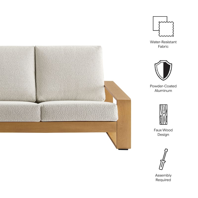 Lirienne Outdoor Patio Aluminum Faux Wood Sofa