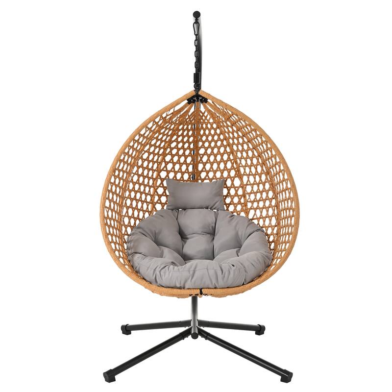 Roomfitters Hanging Egg Chair with Stand, Rattan Wicker Swing Chair with Cushion for Indoor Outdoor Patio Balcony