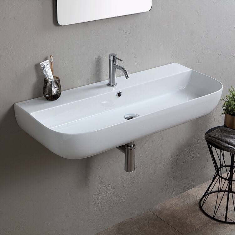 Nameeks Scarabeo 1813-One Hole Glam 37-3/8" Rectangular Ceramic Wall - White