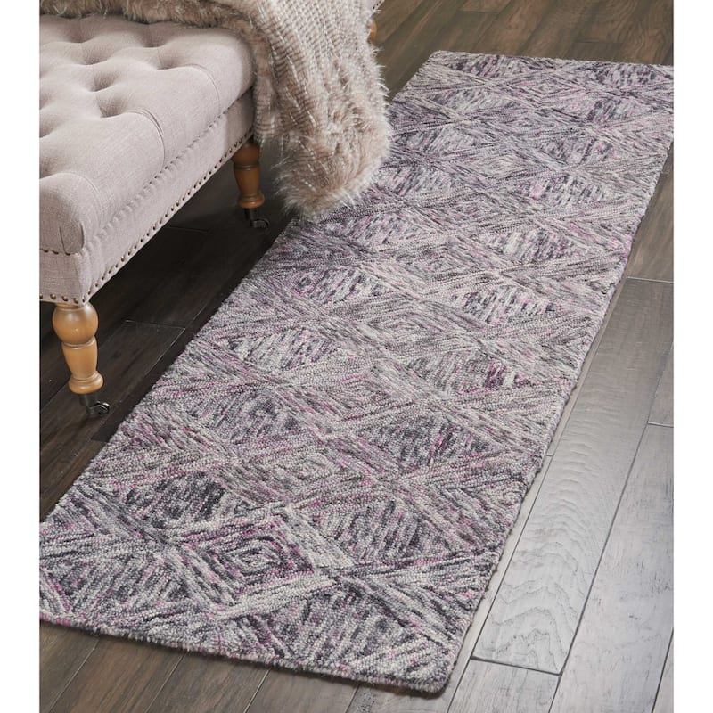 Nourison Linked Geometric Diamond Area Rug. - 2'3" x 7'6" Runner - Grey - Runner/Rectangle