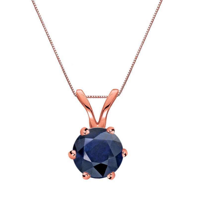 Auriya 14k Gold Blue Sapphire Solitaire Necklace 3/4ctw 6-Prong - Rose