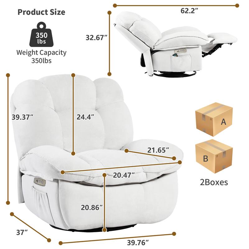 XINMICS Power Recliner Chair, Massage Chair Recliner with Heated, Modern Swivel Rocking Recliner Chairs for Adults with USB
