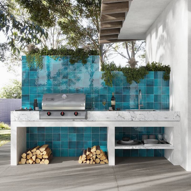 Zahara 6x6 Tropical Teal Porcelain Zellige Square Wall and Floor Tile (5.38 sq ft/case) - 22 Pack